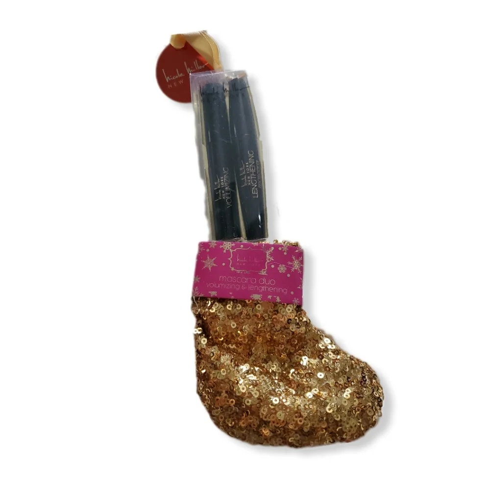 Nicole Miller New York Mascara 2pk christmas gold stocking ornament gift set